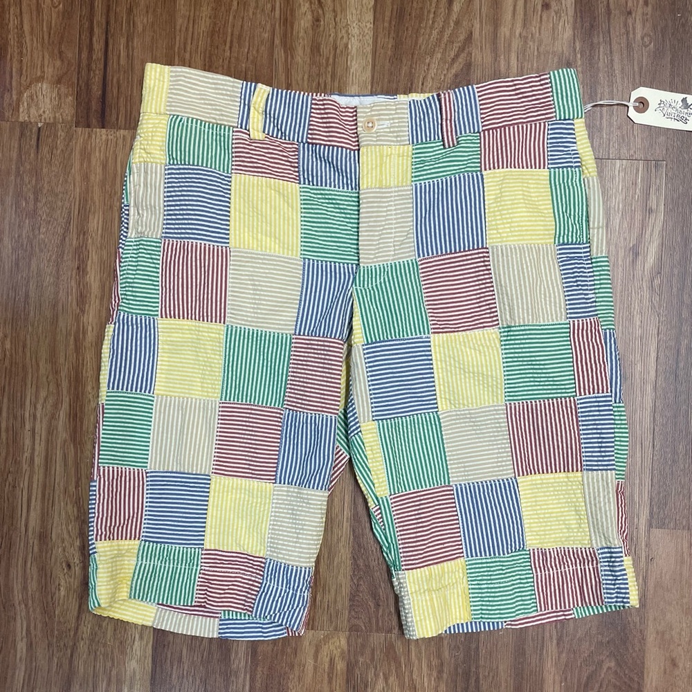 Ralph Lauren Sport Seersucker Patchwork Madras Cotton  5 pkt Long Shorts Sz 6-8